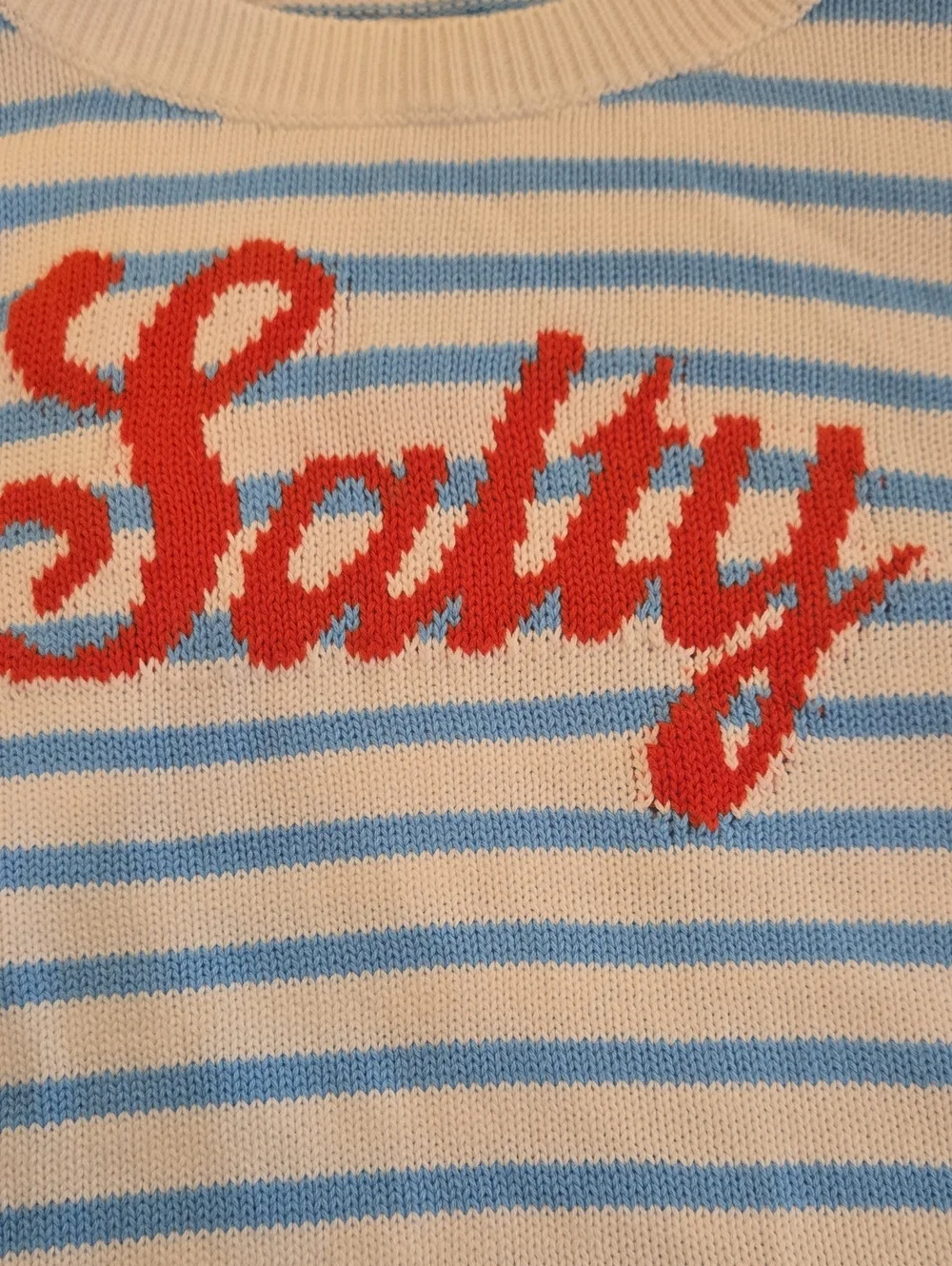 LOFT Blue and White Striped Sweater with Embroidered Red 'Salty' Script - Picture 5 of 8